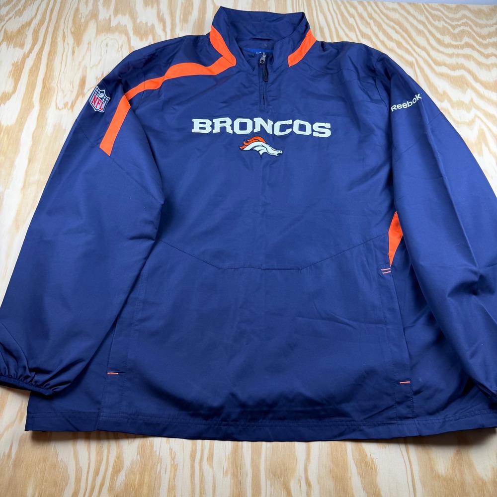 Reebok NFL Onfield Denver Broncos Mens XL Quarter Zip Windbreaker Jacket Blue